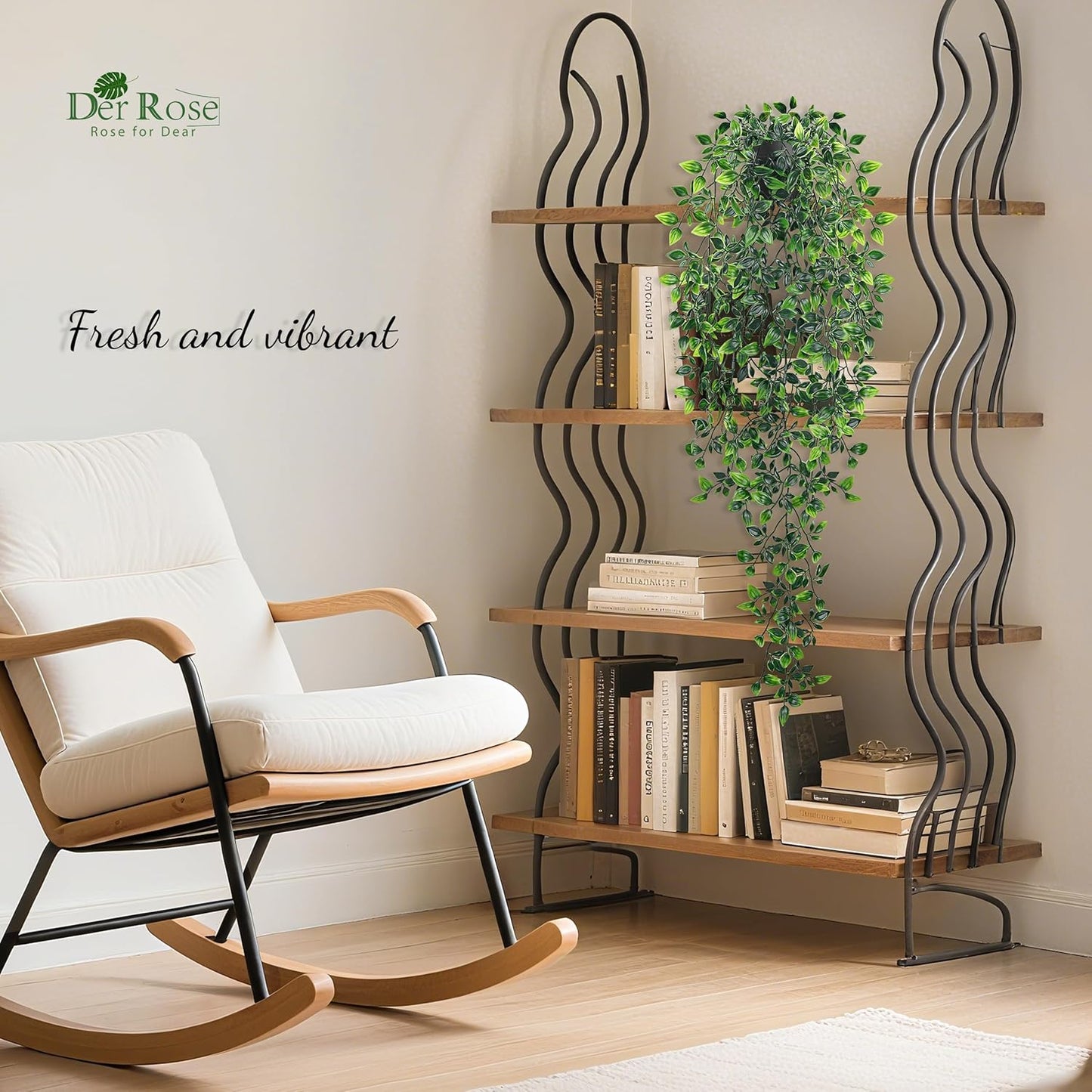 Der Rose 1Pcs 34'' Fake Hanging Plants Artificial Potted Faux Hanging Plants Indoor Pothos Vines for Home Bathroom Bedroom Wall Shelf Decor
