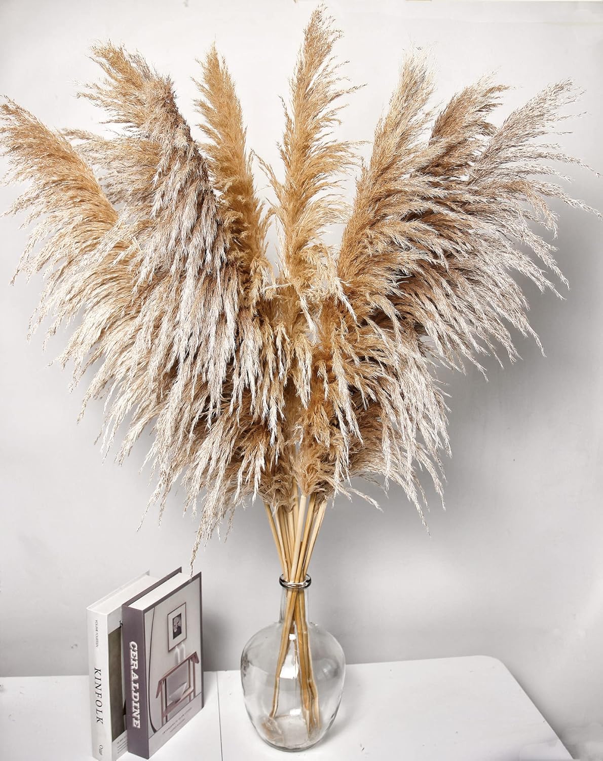 46" inch 10 Stems Natural Pampas Grass Decor Tall, Pompas Grass, Tall Pampas Grass for Weddingm, Farmhouse, Boho Home Decor (Beige)