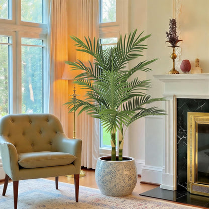 Nafresh 8ft Tall UV Resistant Faux Palm Tree, 96in Artificial Palm Tree Indoor Outdoor, Fake Tree with Real Bark and Realistic Leaves and for Home House Office Living Room Yard Patio.