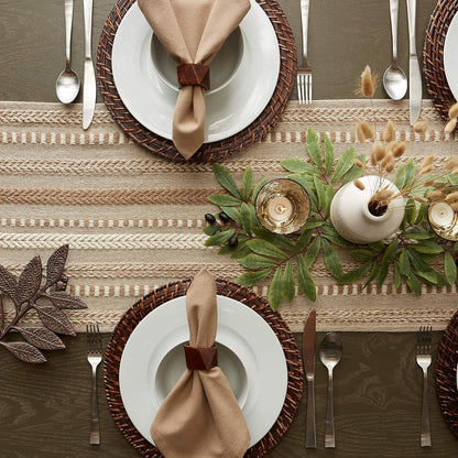 DII Farmhouse Braided Stripe Table Runner Collection, 15x72 (15x77, Fringe Included), Black
