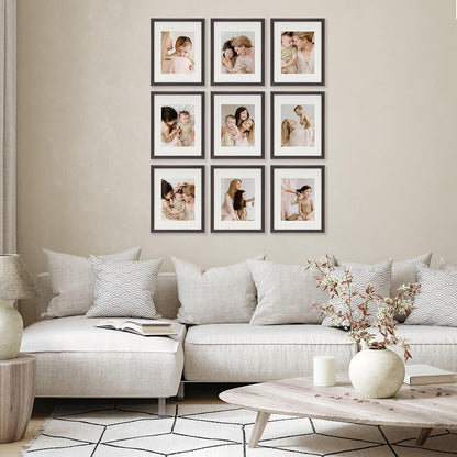 Sheffield Home 9 Piece Gallery Wall Frame Set, 11x14 in. matted to 8x10 in. (Matte Black)