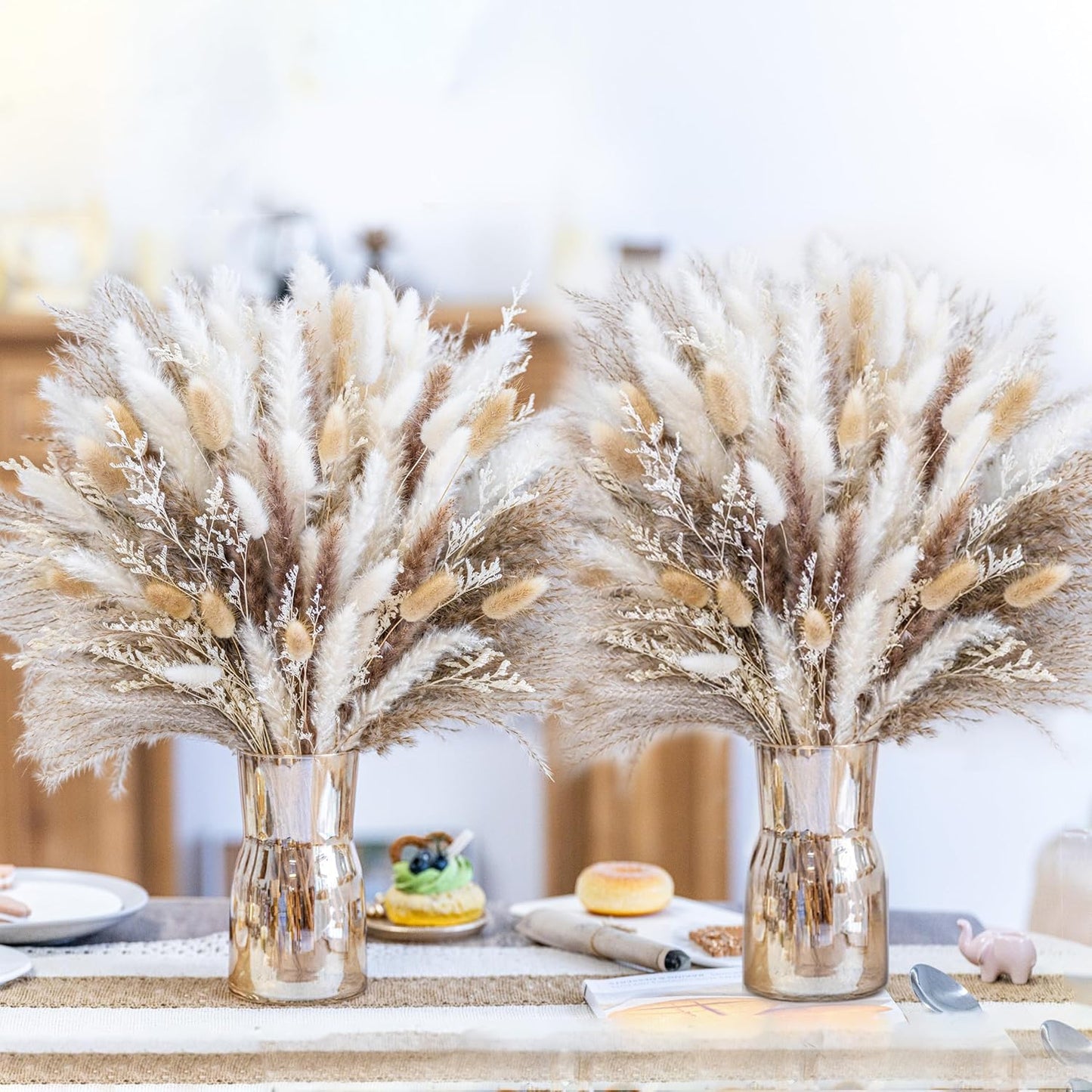 floradream 95 PCS Natural Pampas Grass Decor Bouquet | Boho Dried Floral Arrangement Centerpiece Table Decor Wedding Decor Rustic Decor, Natural, white, beige (Fdm-b-01)