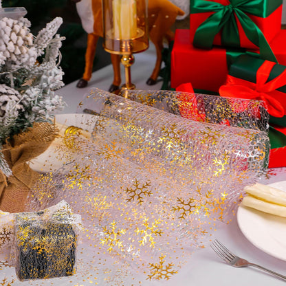 Snowkingdom 2 Pieces Gold Table Runner, Sequin Glitter Foil Metallic Thin Mesh Runner Roll 11"x108", Gold Table Decorations for Event Party, Wedding, Birthday Party, Christmas