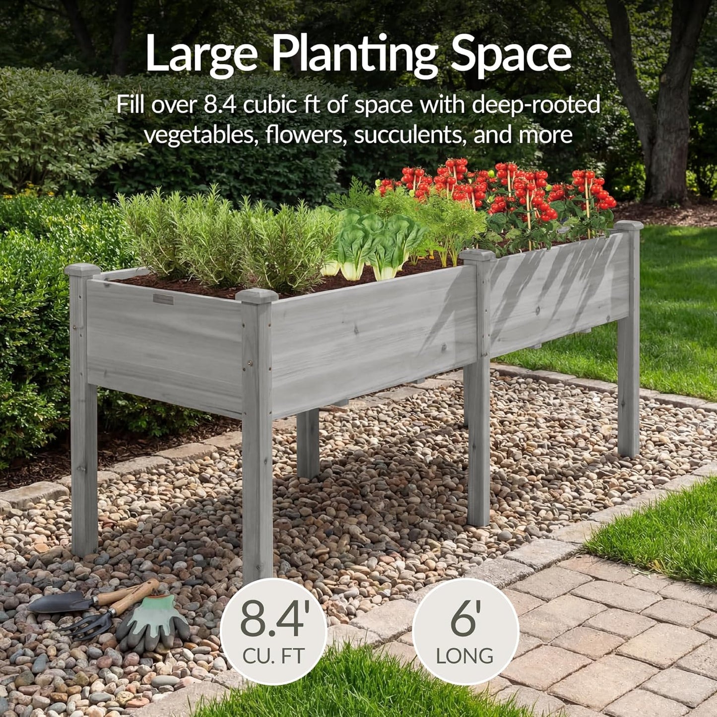 Best Choice Products 72x24x30in Raised Garden Bed, Elevated Wood Planter Box Stand for Backyard, Patio, Balcony w/Divider Panel, 6 Legs, 300lb Capacity - Natural