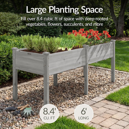Best Choice Products 72x24x30in Raised Garden Bed, Elevated Wood Planter Box Stand for Backyard, Patio, Balcony w/Divider Panel, 6 Legs, 300lb Capacity - Natural