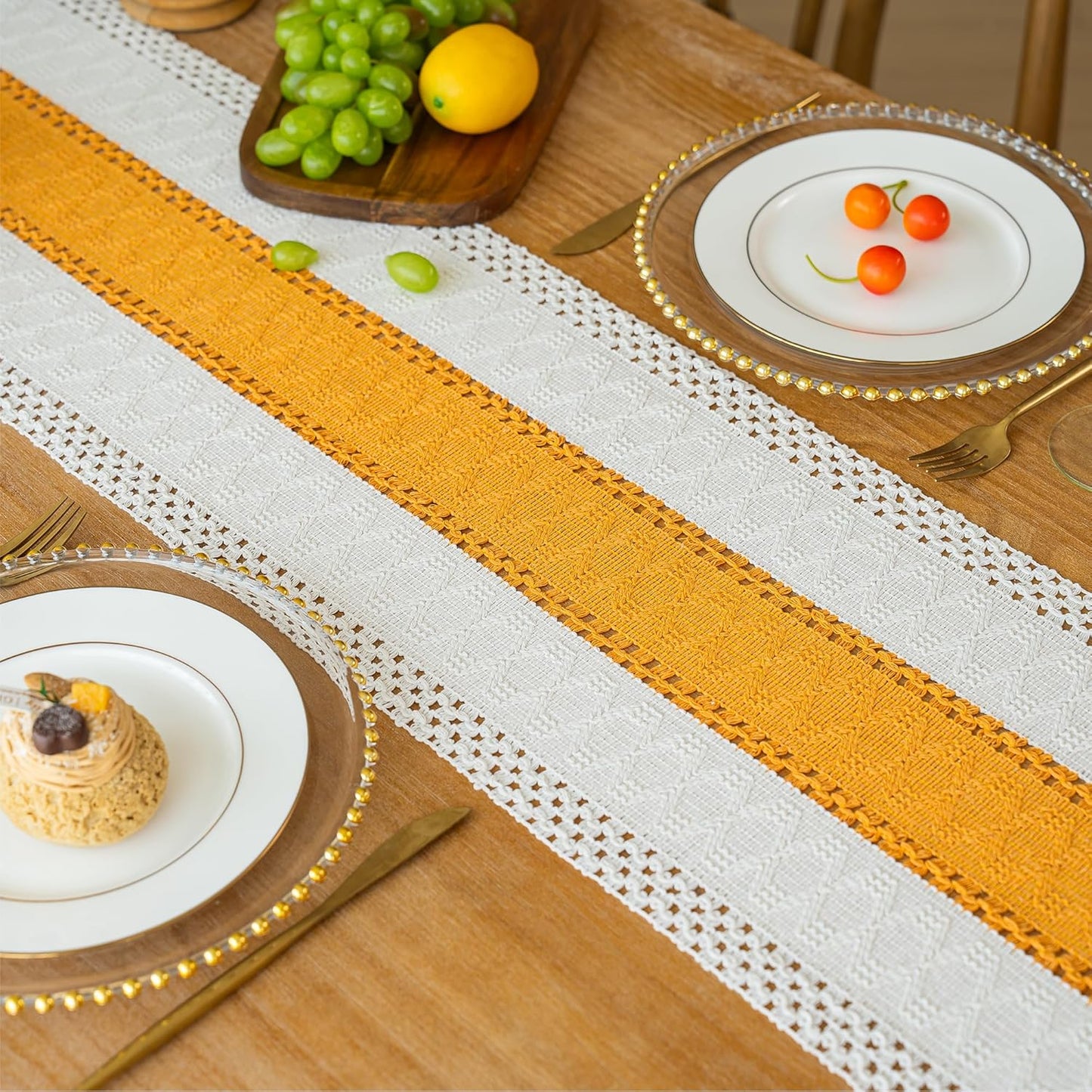 FEXIA Boho Table Runner for Thanksgiving Fall Christmas Home Decor with Tassels 72 Inches Long Pottery barn Furniture Farmhouse Rustic Macrame Burlap Table Decoration for Living Room (12x72 Inches)