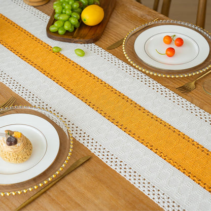 FEXIA Boho Table Runner for Thanksgiving Fall Christmas Home Decor with Tassels 72 Inches Long Pottery barn Furniture Farmhouse Rustic Macrame Burlap Table Decoration for Living Room (12x72 Inches)