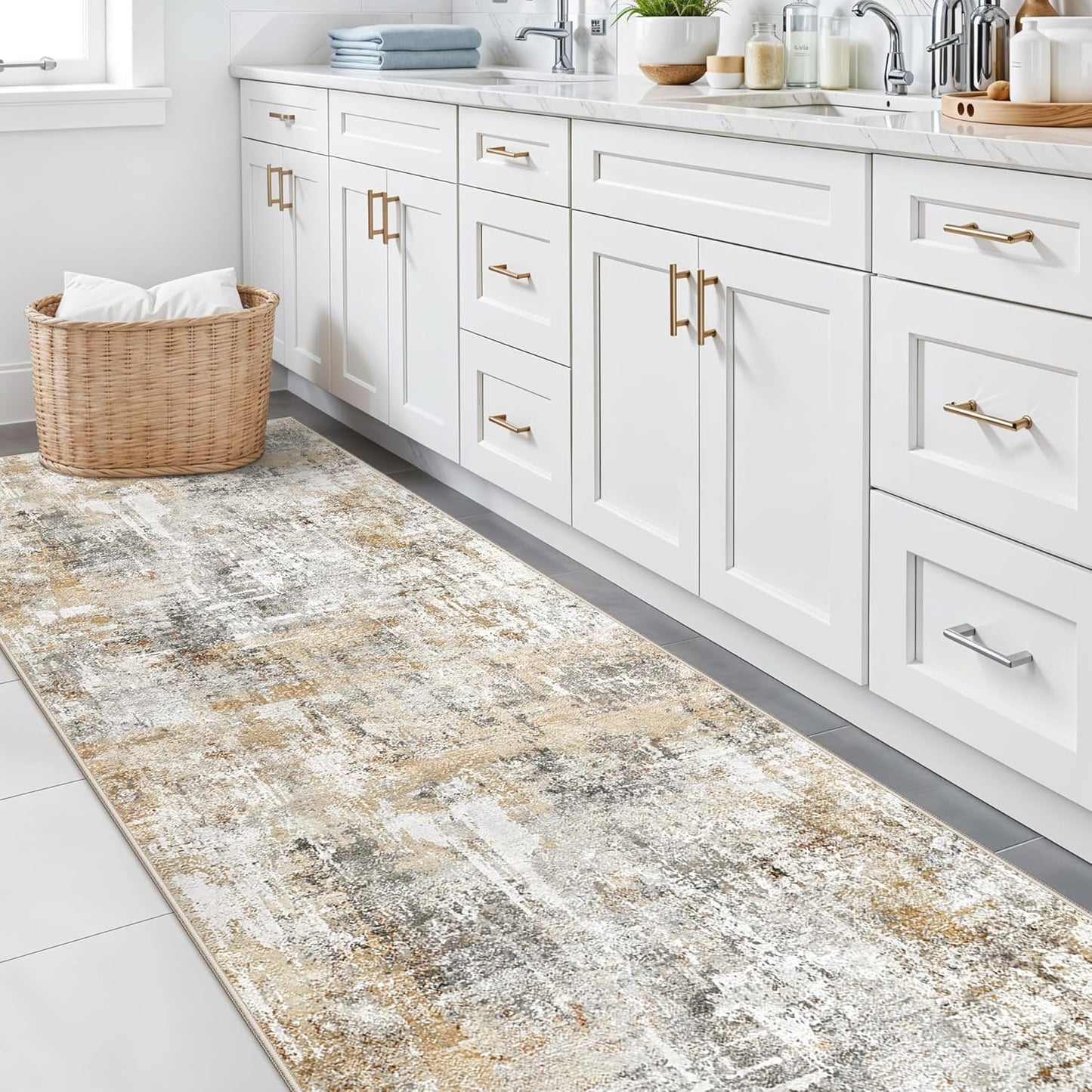 2x3 Washable Non-Slip Area Rug - Soft Low Pile Throw Rug for Kitchen Entryway Bedroom - Modern Indoor Door Mat with Rubber Backing (Beige Grey) - Colors B