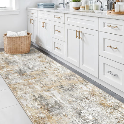 2x3 Washable Non-Slip Area Rug - Soft Low Pile Throw Rug for Kitchen Entryway Bedroom - Modern Indoor Door Mat with Rubber Backing (Beige Grey) - Colors B