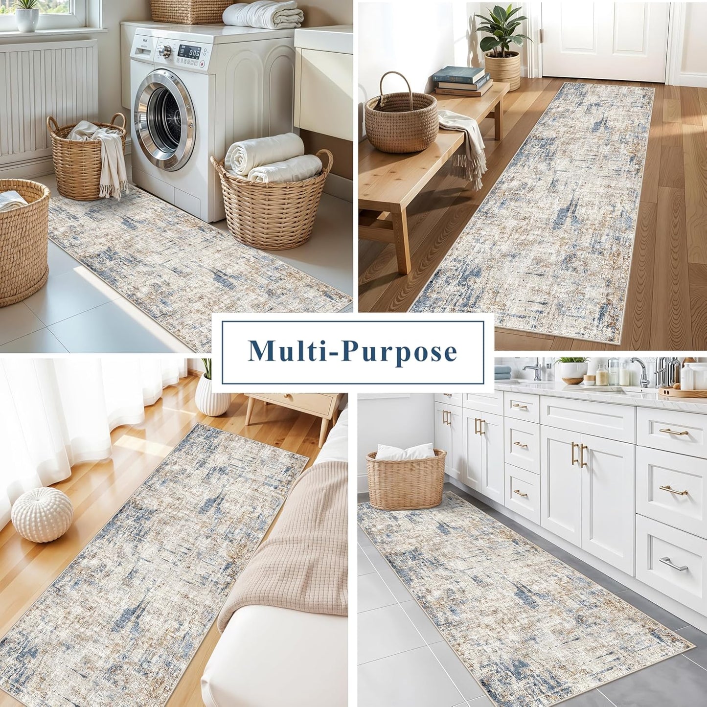 2x3 Washable Non-Slip Area Rug - Soft Low Pile Throw Rug for Kitchen Entryway Bedroom - Modern Indoor Door Mat with Rubber Backing (Beige Grey) - Colors A