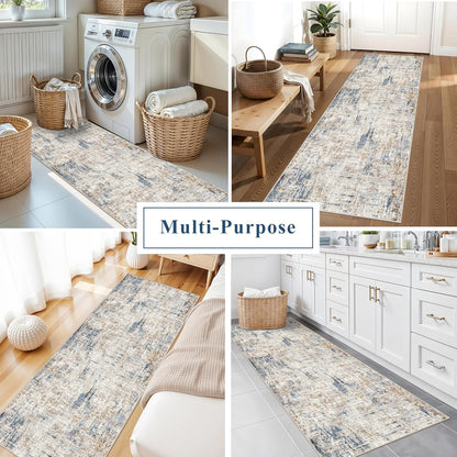 2x3 Washable Non-Slip Area Rug - Soft Low Pile Throw Rug for Kitchen Entryway Bedroom - Modern Indoor Door Mat with Rubber Backing (Beige Grey) - Colors A