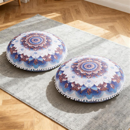 Meditation Cushion Set of 2, 32 Inch Extra Thick Memory Foam Round Floor Pillow with Removable Washable Cover, Bohemian Mandala Yoga Cushion for Adults - Ideal Holiday Decor, Brown