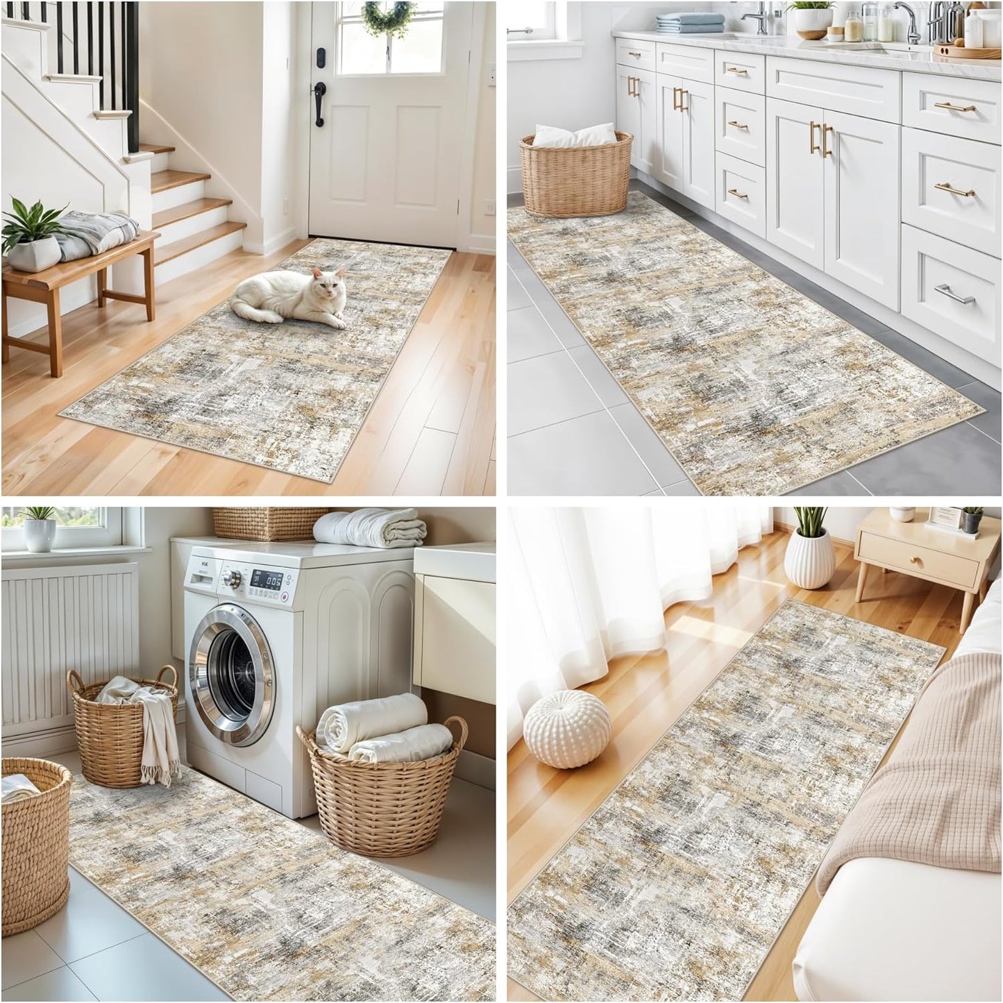 2x3 Washable Non-Slip Area Rug - Soft Low Pile Throw Rug for Kitchen Entryway Bedroom - Modern Indoor Door Mat with Rubber Backing (Beige Grey) - Colors B