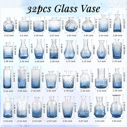 Der Rose Glass Bud Vases Set of 32 Small Clear Flower Vases for Rustic Wedding Centerpieces Table Decorations and Home Office Decor(Clear)
