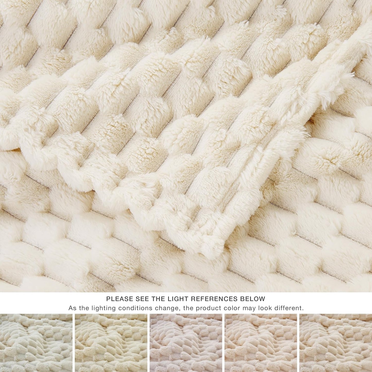 EXQ Home Fleece Throw Blanket for Couch or Bed - 3D Imitation Turtle Shell Jacquard Decorative Blankets - Cozy Soft Lightweight Fuzzy Flannel Blanket Suitable for All Seasons(50"×60",Beige)