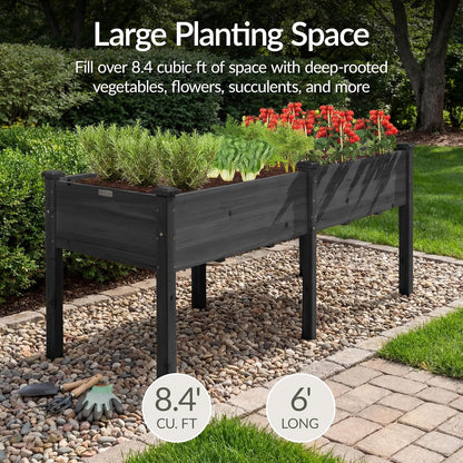 Best Choice Products 72x24x30in Raised Garden Bed, Elevated Wood Planter Box Stand for Backyard, Patio, Balcony w/Divider Panel, 6 Legs, 300lb Capacity - Natural