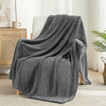 Exclusivo Mezcla Fleece Throw Blanket Extra Large, Super Soft and Warm Blankets for Couch, Sofa and Bed Waffle Textured, Cozy, Fuzzy and Lightweight (Slate Blue, 50x70 Inches)