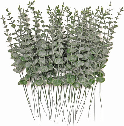 Fake Plants, 20Pcs Eucalyptus Stems Artificial Flowers, Fake Eucalyptus Leaves Stems, Plastic Grey Green Touch Leaf Branches for Home Office Flowers Bouquet Centerpiece Wedding Decoration