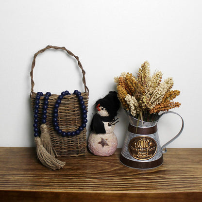 CVHOMEDECO. Wood Beads Garland with Tassels Farmhouse Rustic Wooden Prayer Bead String Wall Hanging Accent for Home Festival Decor. Mix Distressed