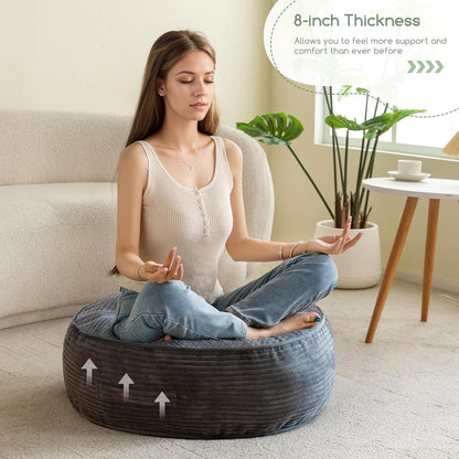 HIGOGOGO 6" Extra Thick Floor Pillow Cushion for Adults, Meditation Cushion Pillow, Large Square Floor Sitting, Tufted Corduroy Cover, for Tatami Living Room or Yoga, 22x22 Inch, 2Pack, Dark Grey