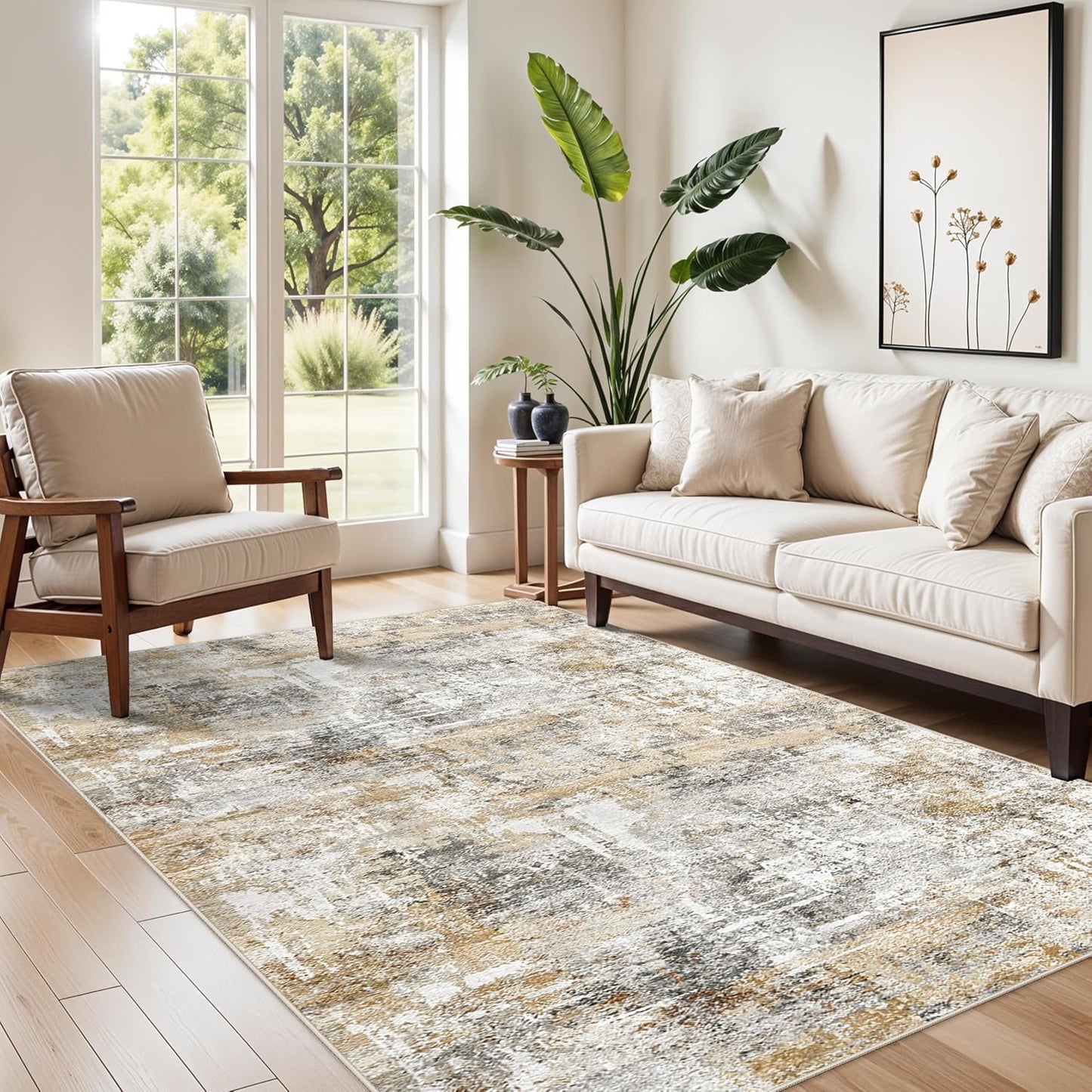 2x3 Washable Non-Slip Area Rug - Soft Low Pile Throw Rug for Kitchen Entryway Bedroom - Modern Indoor Door Mat with Rubber Backing (Beige Grey) - Colors B