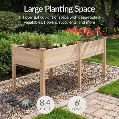 Best Choice Products 72x24x30in Raised Garden Bed, Elevated Wood Planter Box Stand for Backyard, Patio, Balcony w/Divider Panel, 6 Legs, 300lb Capacity - Natural