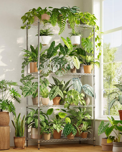 GENTINGBRO Plant Stand Indoor Outdoor 63" Tall Plant Shelf for Plants 14-Tier Large Plant Sheves for Living Room Heavy Duty Plant Rack Garden Balcony Patio Hanging Planter