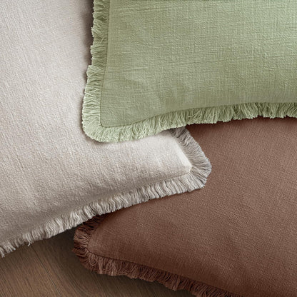 MIULEE Decorative Throw Pillow Covers Neutral Linen Fringe Throw Pillows Set of 2 Natural Beige Boho Farmhouse Cushion Covers with Tassels for Couch Sofa Bed Spring Home Decor 20x20 Inch