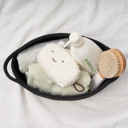 Small Woven Gift Basket Empty with Bag & Ribbon - Gifts for Mom, Baby Shower, Birthdays & Raffle - Cotton Rope Storage Basket for Dog Toys or Shelf - 12"x8"x5", White