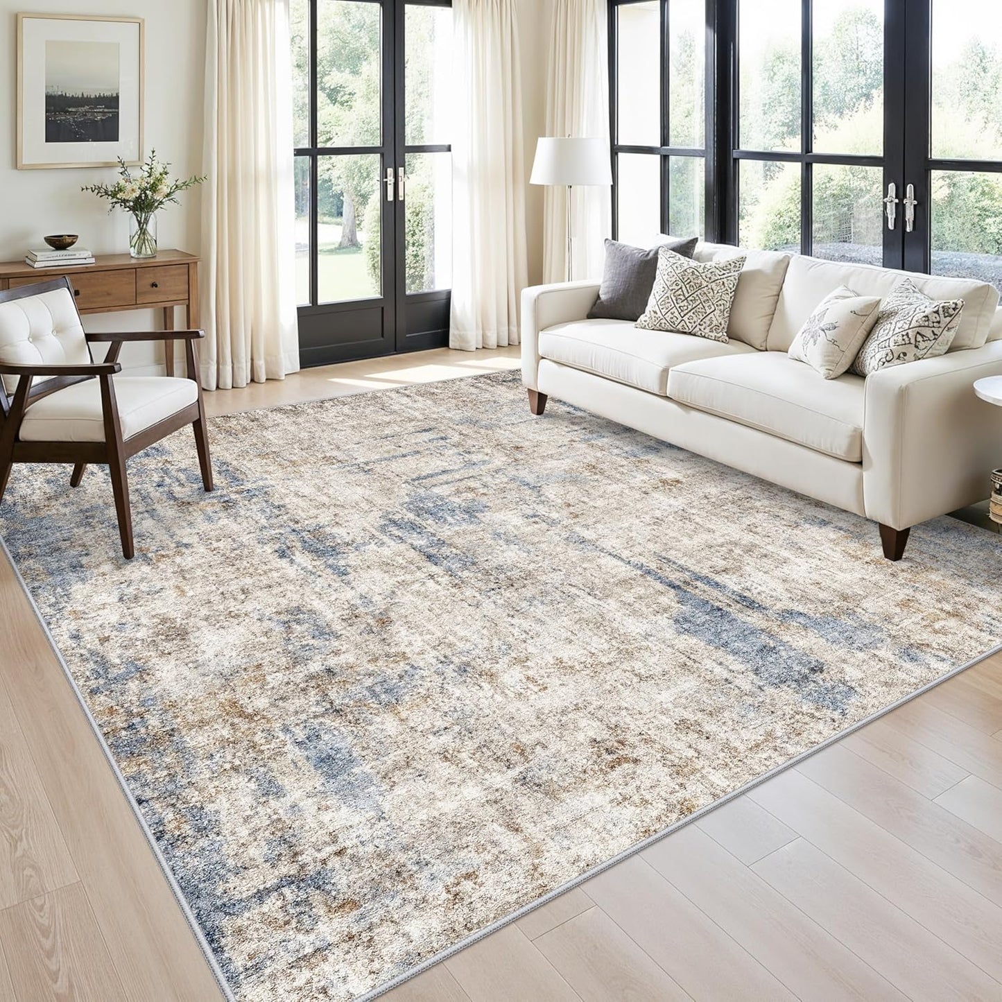 2x3 Washable Non-Slip Area Rug - Soft Low Pile Throw Rug for Kitchen Entryway Bedroom - Modern Indoor Door Mat with Rubber Backing (Beige Grey) - Colors B