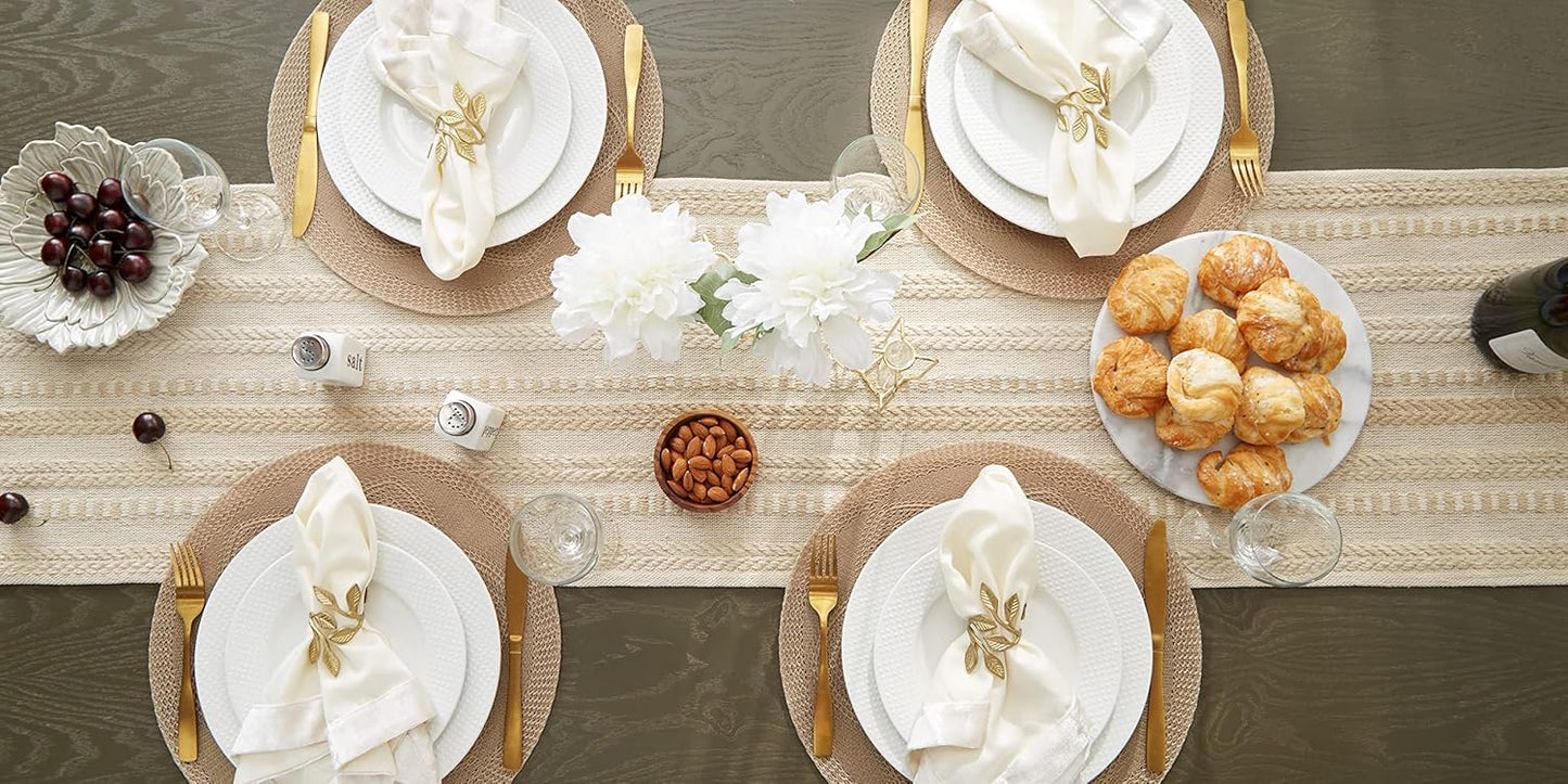 DII Farmhouse Braided Stripe Table Runner Collection, 15x72 (15x77, Fringe Included), Black