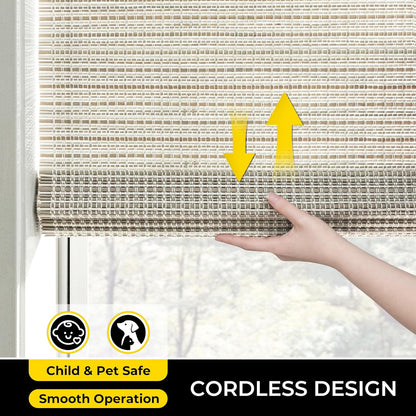 UNISHADES Cordless Bamboo Roman Shades for Windows, Blinds Size (26.5" W ×48" H) Colour (Highfield Teak)