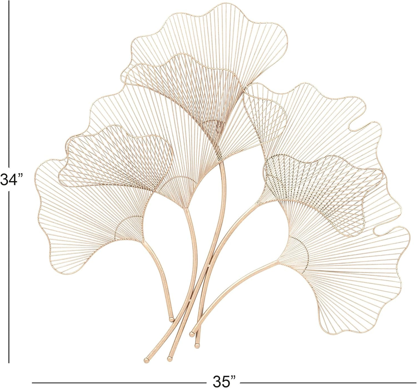 Deco 79 Metal Floral Home Wall Decor Ginkgo Leaf Wire Wall Sculpture, Wall Art 35" x 1" x 34", Copper
