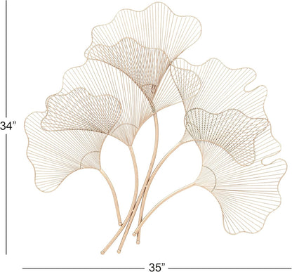 Deco 79 Metal Floral Home Wall Decor Ginkgo Leaf Wire Wall Sculpture, Wall Art 35" x 1" x 34", Copper