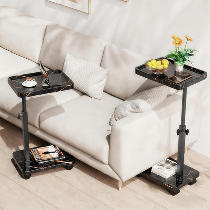 C Table End Table Adjustable Height, 360°Swivel TV Tray Table for Small Spaces, Side Tables with Wheels for Living Room and Bedroom, Bed (Walnut)