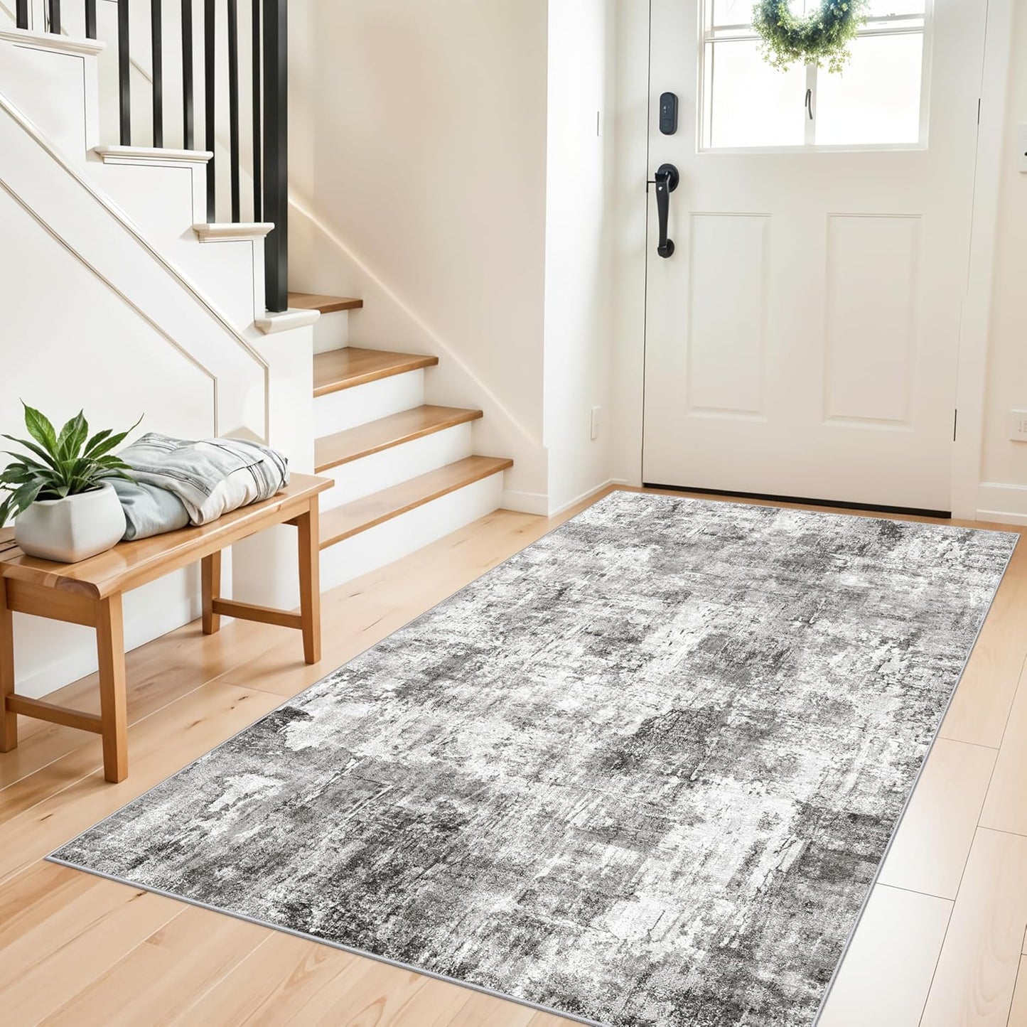 2x3 Washable Non-Slip Area Rug - Soft Low Pile Throw Rug for Kitchen Entryway Bedroom - Modern Indoor Door Mat with Rubber Backing (Beige Grey) - Colors A