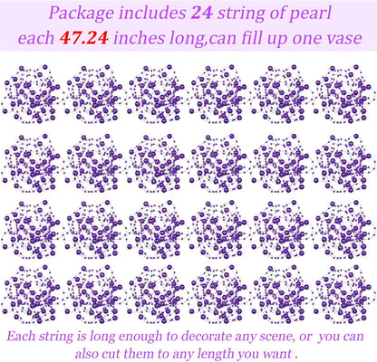 Tondiamo 24 Pcs Artificial Pearl String for Floating Candle Faux Pearls Beads String Garland Centerpiece Decoration for Vases Filler Wedding Spring Holiday Party Decor(Gold)