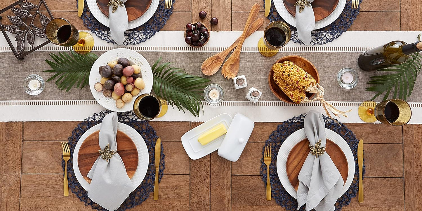 DII Dobby Stripe Woven Table Runner, 13x72-inch, French Blue