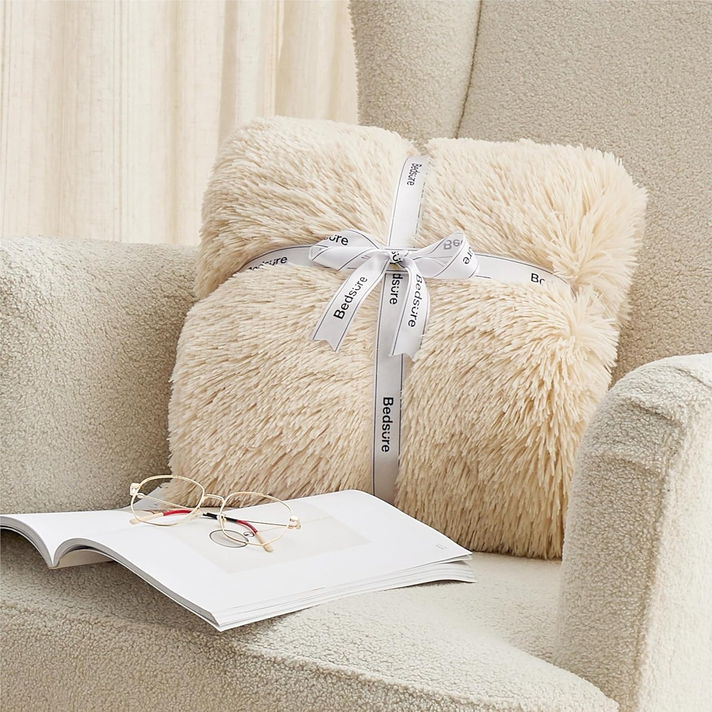 Bedsure GentleSoft Fluffy Fuzzy Faux Fur Throw Blanket for Couch, Soft Sherpa Fleece Cozy Gifts for Women, Plush Bed Blanket Room Decor for Men, Thick Warm Minky Teen Gifts Winter Bedding