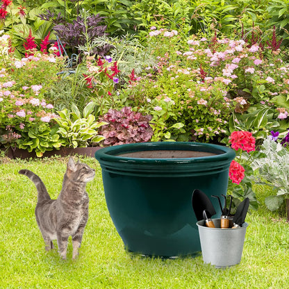 Sunnydaze Large Ceramic Plant Pot - Round Outdoor Glazed Ceramic Planter Pot with Drainage - Studio - Imperial Blue - 18.5"
