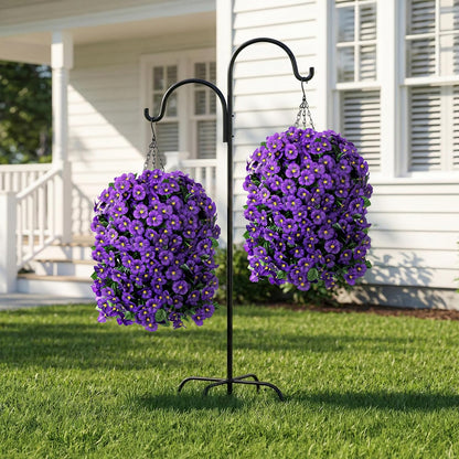 HyeFlora Artificial Flowers for Outdoors, 2pcs Faux Silk Pansies Flowers UV Resistant Fake Hanging Flower Plants for Outside Planters Porch Yard Patio Window Box (Mix Purple)