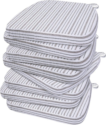 AAAAAcessories D-Shaped Chair Cushions, 2" Thick Dining Chair Pads with Ties and Removable, Machine-Washable Cover, 17" x 16", Set of 4, Oatmeal Beige - Colors B