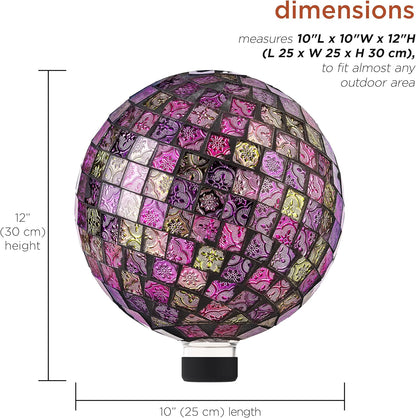 Alpine Corporation 10" Diameter Indoor/Outdoor Glass Mosaic Gazing Globe Yard Decoration, Purple Pearlized Petals Design