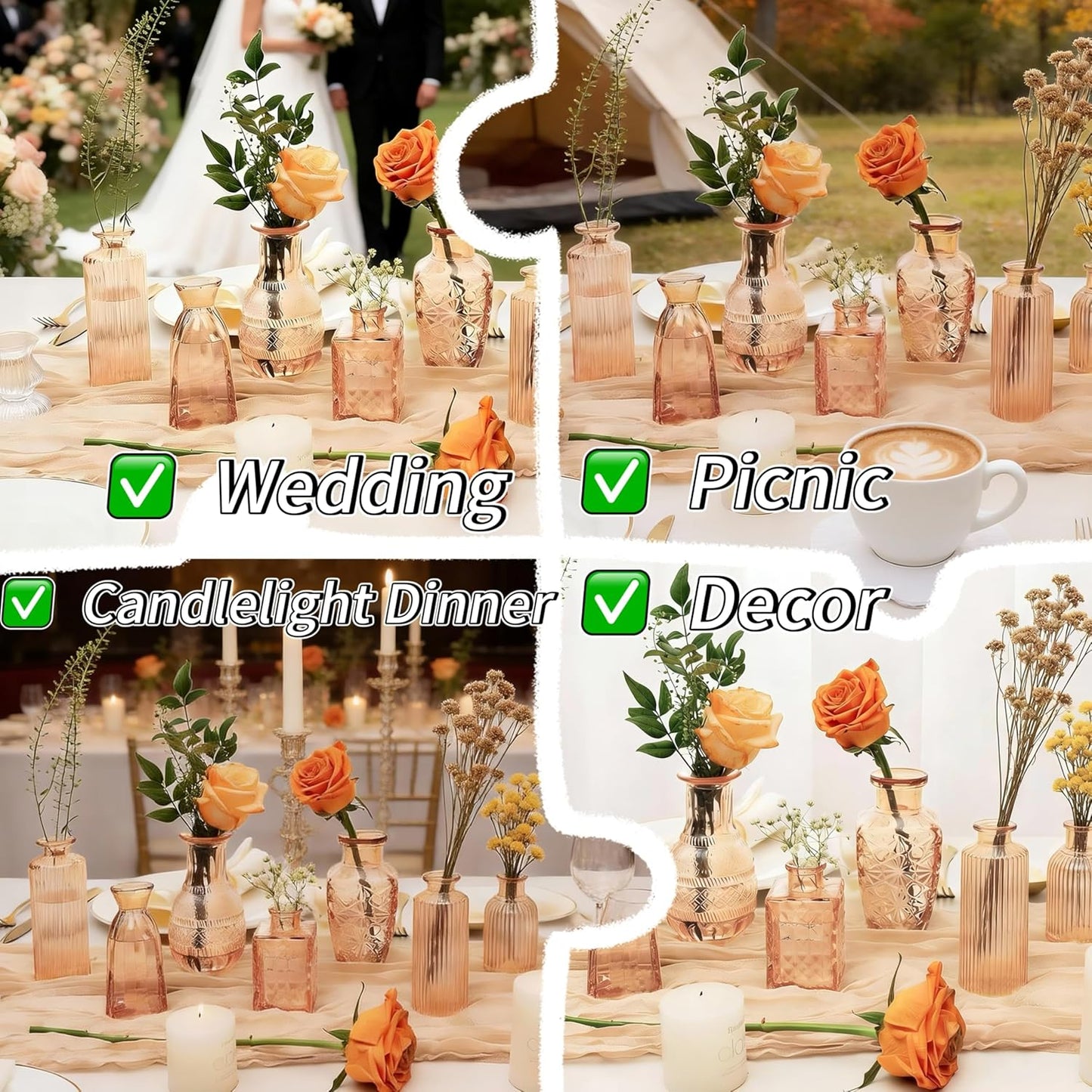 Clear Glass Bud Vase Set of 12 Pcs,Small Bud Vases in Bulk,Glass Crystal Flower Vases Table Centerpieces for Party Event Wedding Decor Baby Shower Decorations (Clear, 12 Pcs)