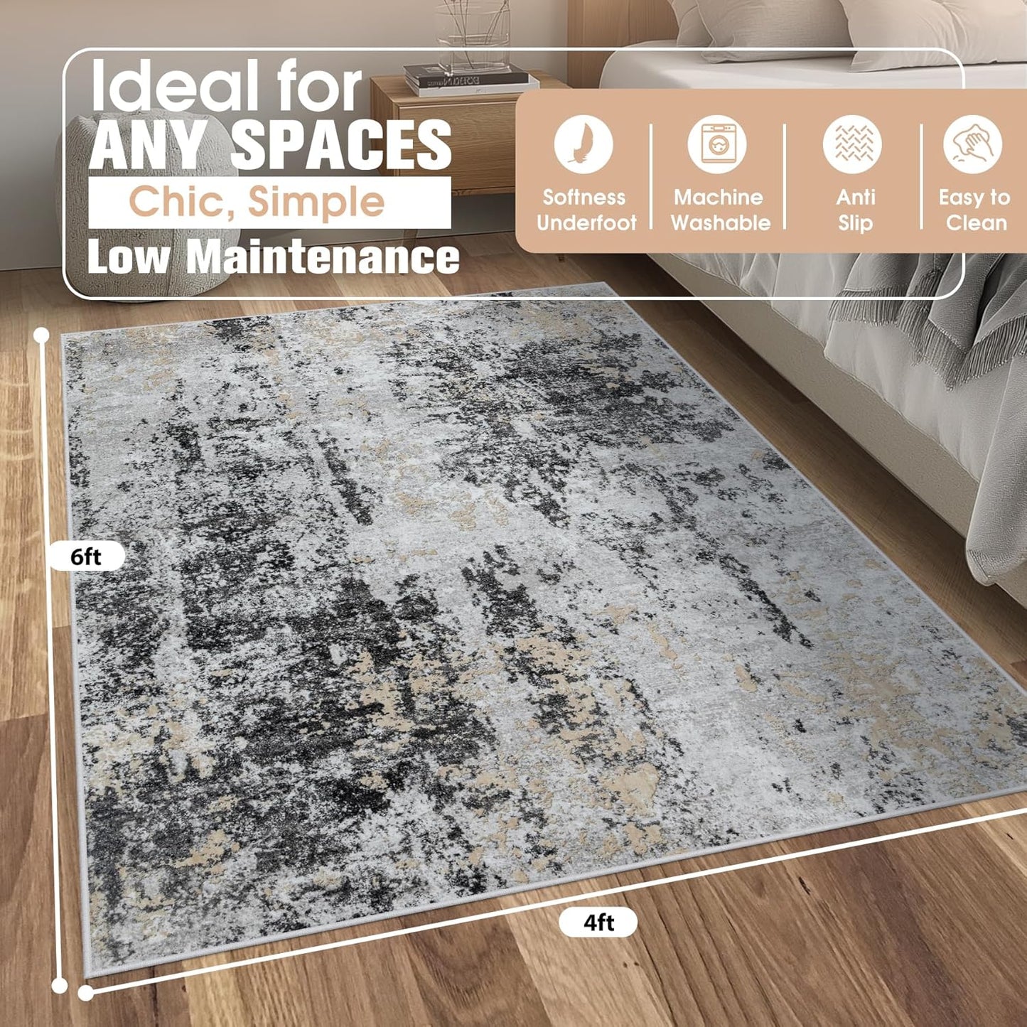 8x10 Area Rugs for Living Room Rug Washable: Abstract Large Rug for Dining Room Bedroom Carpet Non Slip 8 by 10 Indoor Modern Nursery Home Office Blue Grey