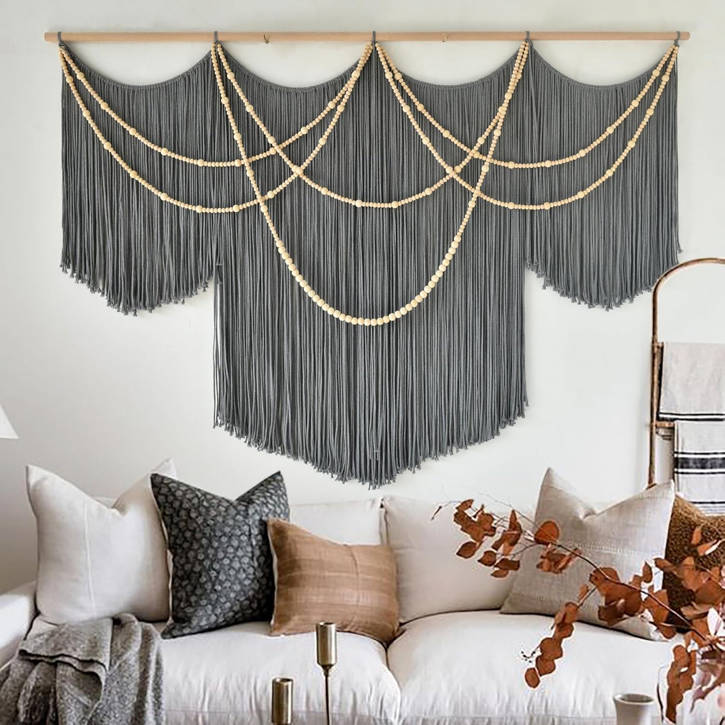 Flber Macrame Wall Hanging Macrame Wall Decor Large-Scale Tie-Dye Tapestry Living Home Room Wall Decor 57" Wx 35" L