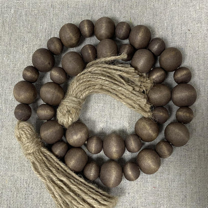 Handcrafted Farmhouse Wooden Decorative Beads Garland, Table Tray Boho Wood Beads with Tassel, Small Rustic Antique Decor for Home and Events (32" Rustic Blue)