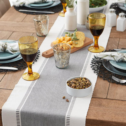 DII Dobby Stripe Woven Table Runner, 13x72-inch, French Blue