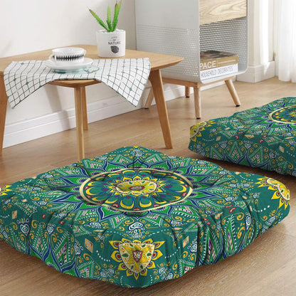 Mandala Meditation Cushion, Boho Meditation Mat, Meditation Pillows for Sitting on Floor, Cushions for Sitting in Home and Outdoor, Square Floor Pillow Cushion Seating for Yoga Accessories 22'' X 22''