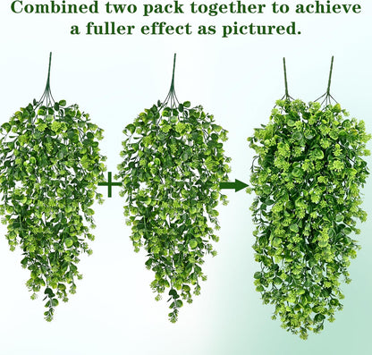 Waipfaru 4Pcs Fake Hanging Plants 2.7ft Fake Plants Eucalyptus Leaves UV Resistant Fake Vines Ivy Artificial Plants Outdoor Faux Plants Indoor Bedroom Living Room Boho Wall Porch Shelf Decor